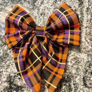 Stylish Plaid Orange and Purple Sailor Bow for Dogs L/XL